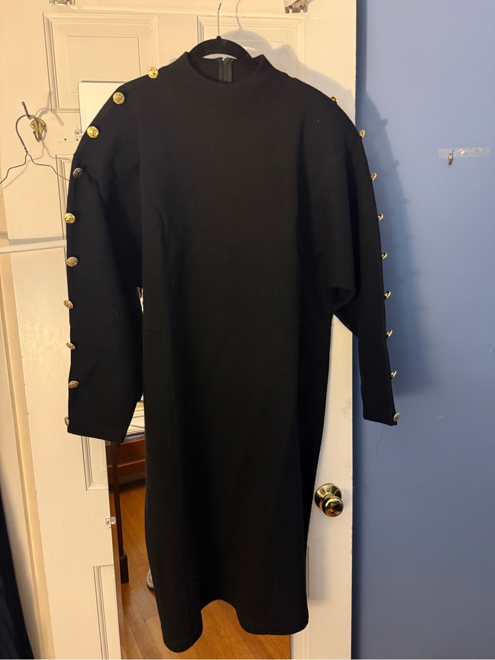 Black Button-Trim Midi Dress